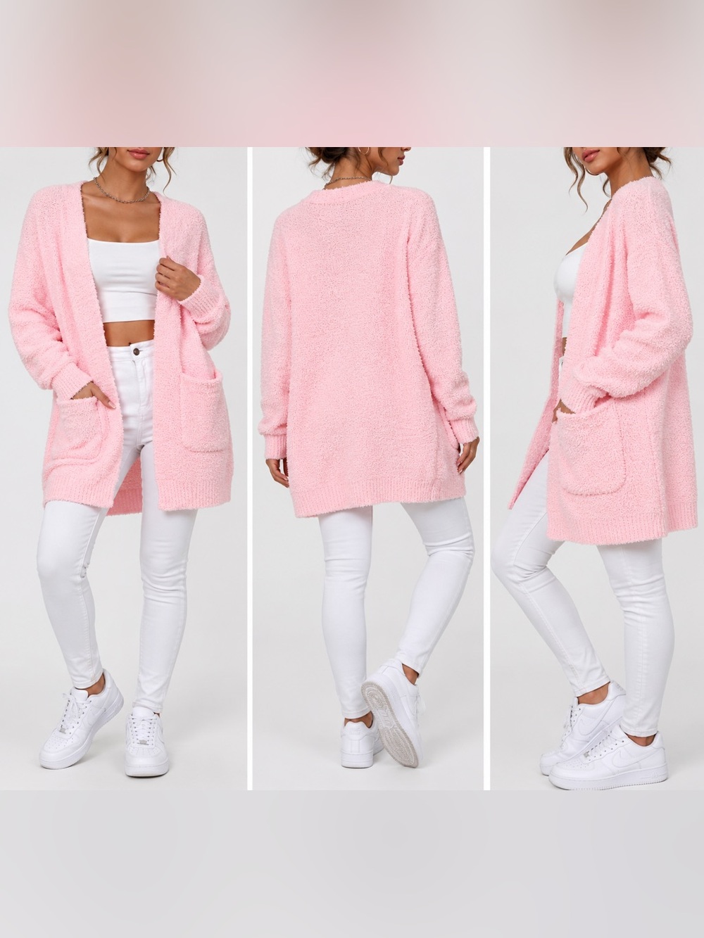 EMERY ROSE Pink Fuzzy Oversized Long Cardigan Sweater M NWOT